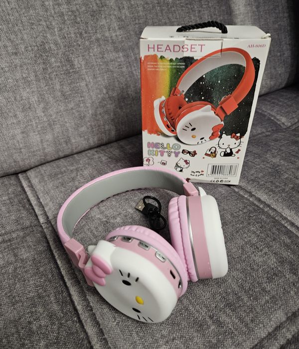 Słuchawki nauszne Hello Kitty Sanrio różowe białe nowe od ręki