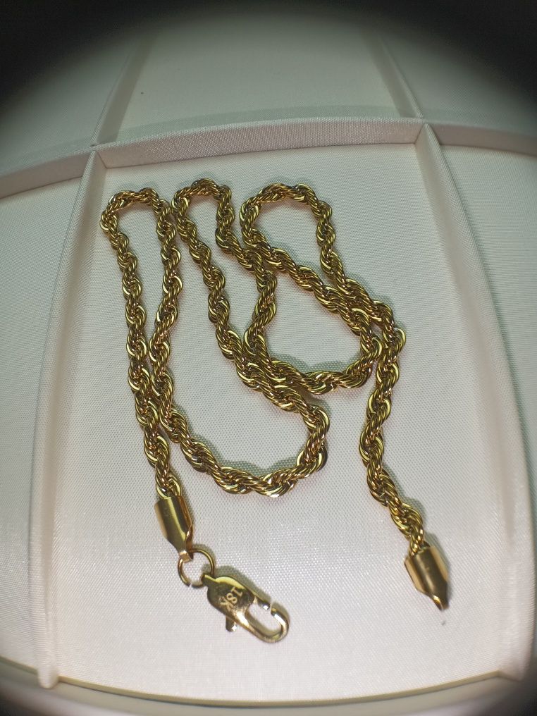 Srebro pozłacane 18k naszyjnik łańcuszek 44 cm gruby kręcony
