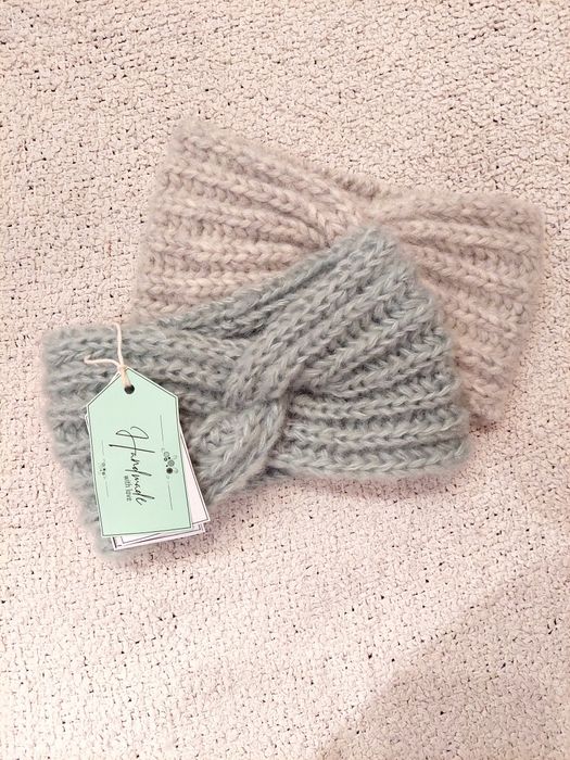 Opaska na drutach ręcznie robiona handmade miętowa, szarozielona