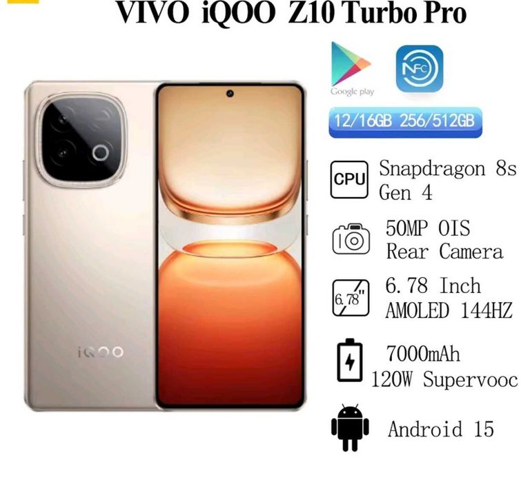 IQOO Z10 Turbo Pro 12+12/256 NFC Snapdragon 8 gen 4 7000mAh BLACK VIVO
