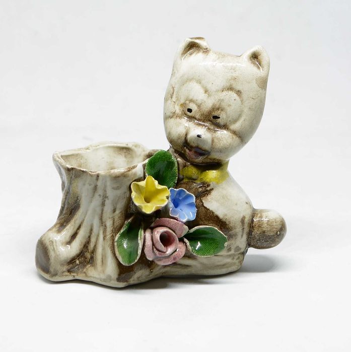 Figurka Porcelanowa Piesek Przy Pniu 9 cm Sygnowana Vintage