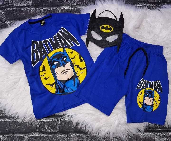 Komplet dres dla chłopca letni z maską niebieski Batman 110/116