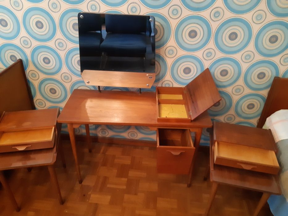 Łóżko drewniane z szafką nocną  Art Deco, Vintage