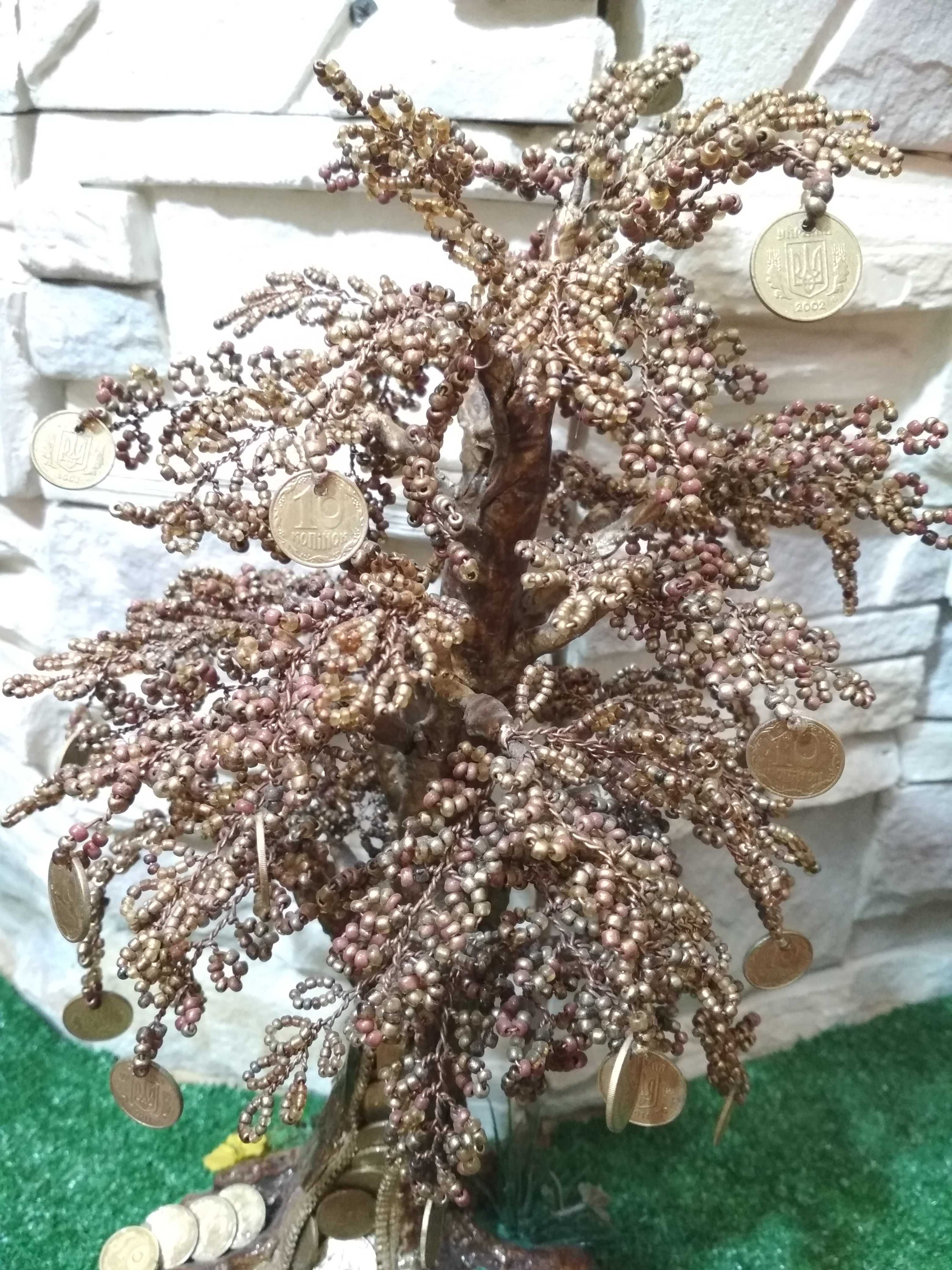 Денежное дерево из бисера, ручная работа, декор, украшение