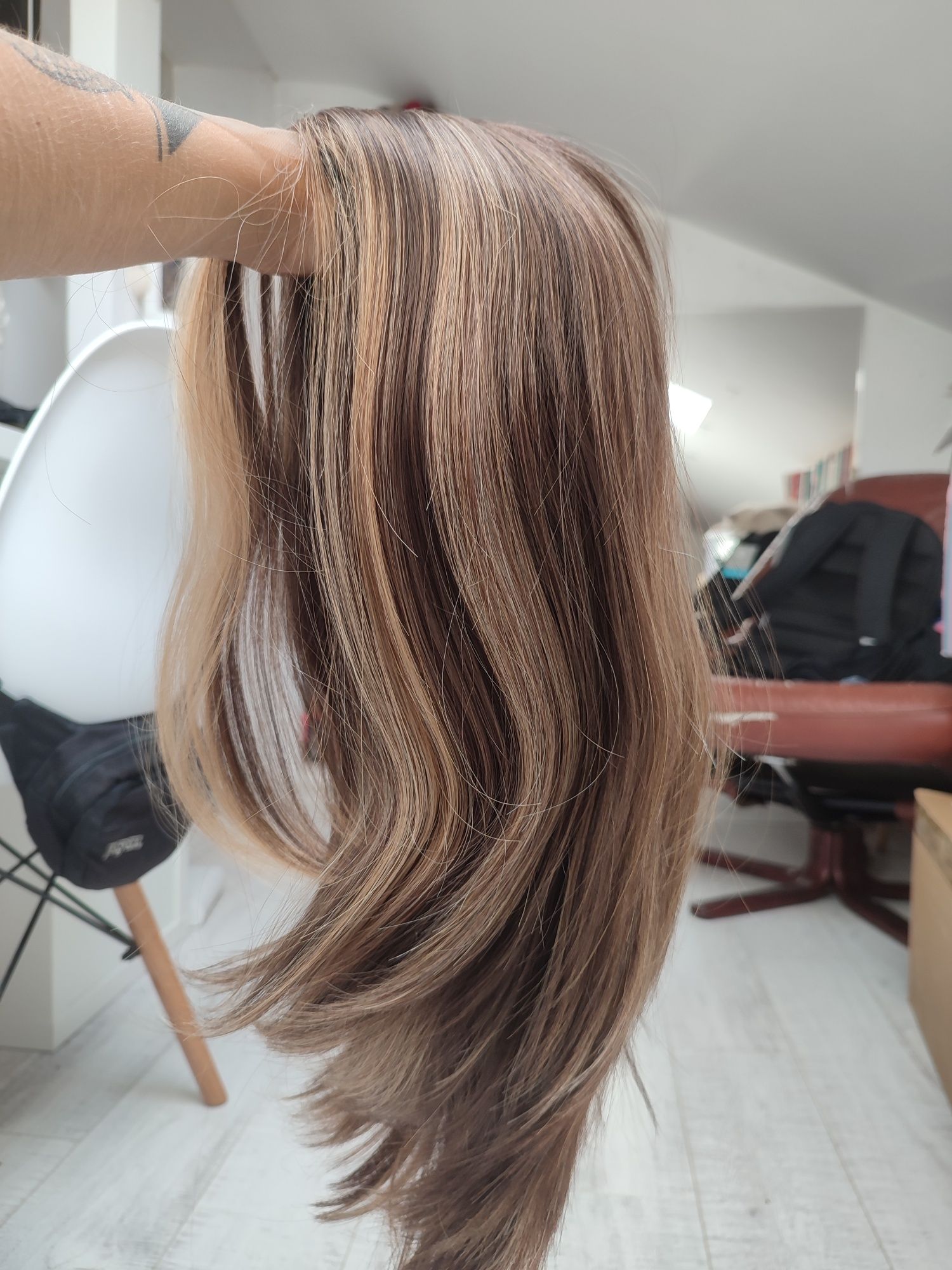 Peruka lace front balejaż pasemka blond brąz WIG cosplay