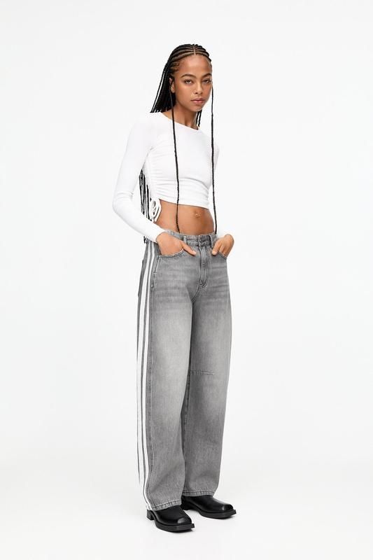 Смугасті джинси-балони pull&bear сірого кольору