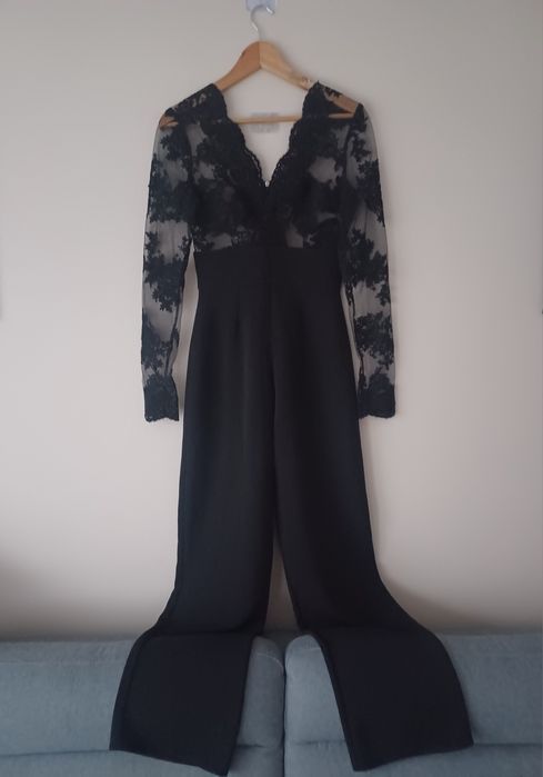 Elegancki kombinezon damski glamour S czarny