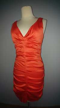S AX Paris koralowa pomarańczowa marszczona sukienka mini wesele