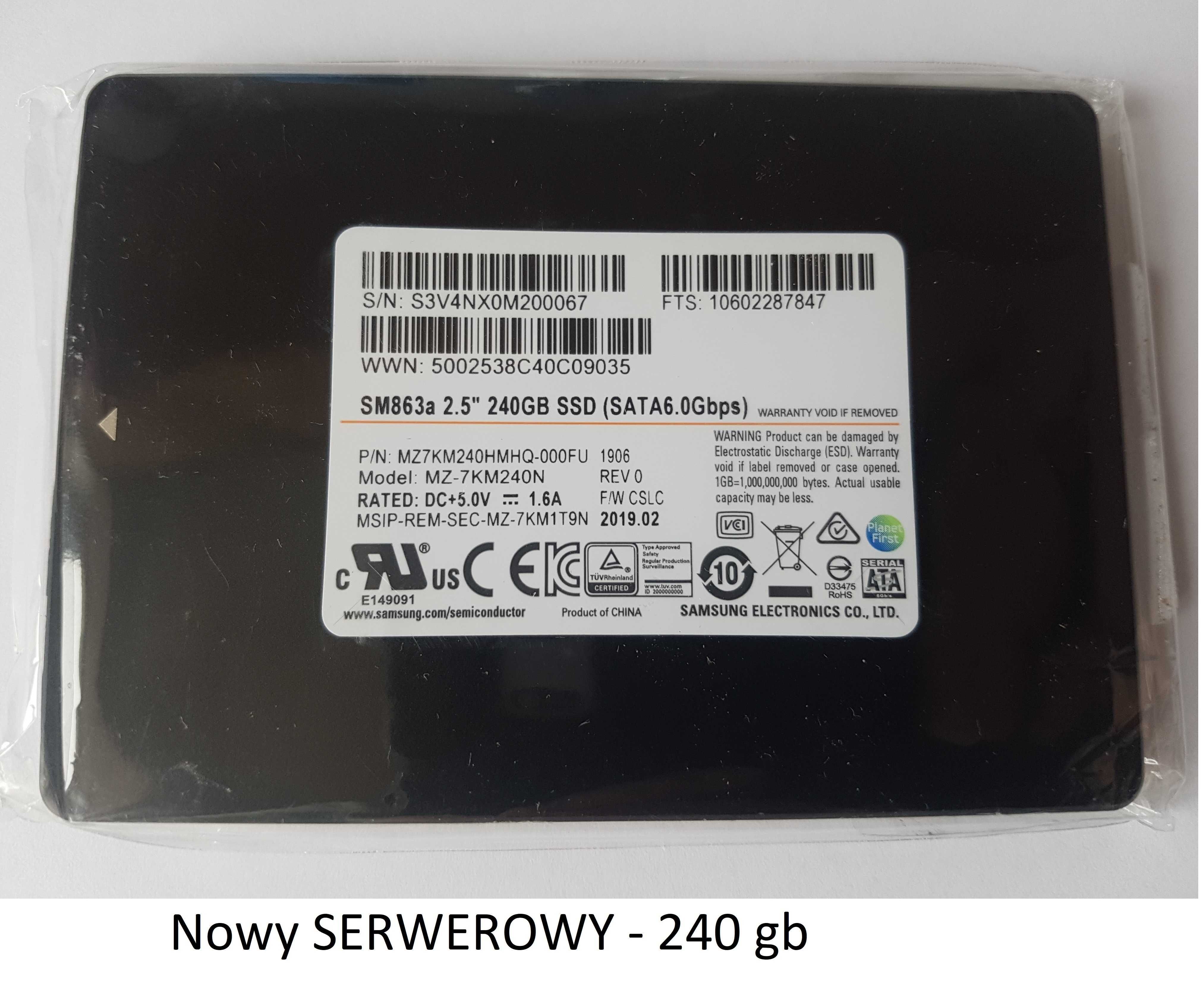 Nowy,rewelacyjny Serwerowy dysk ssd Samsung SM 863a-240 gb.