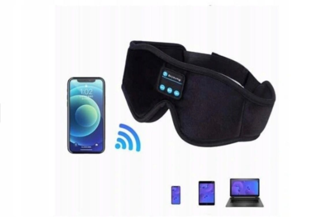 Opaska na oczy Bluetooth słuchawki do spania maska bawełna niebieska