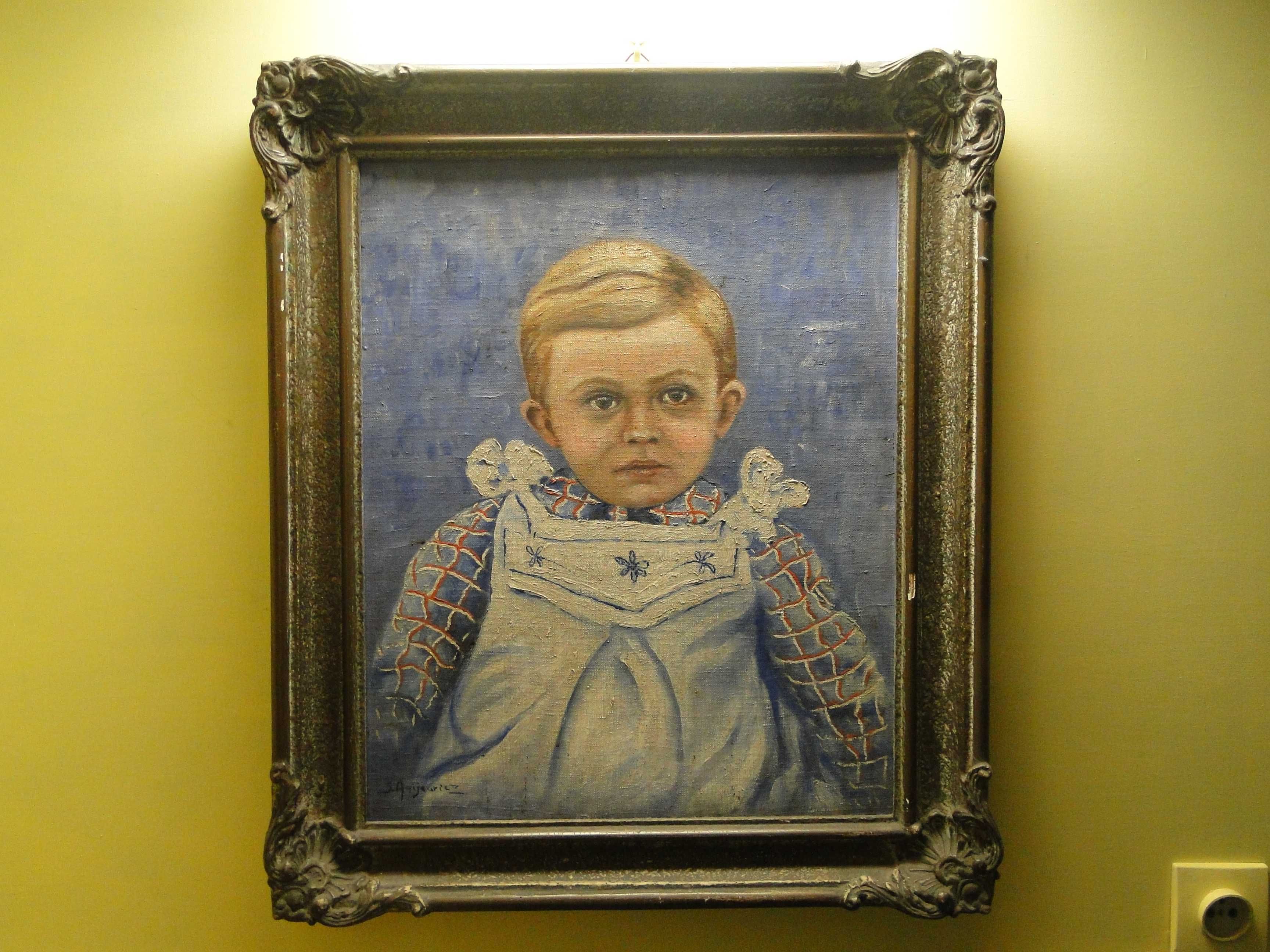 Stary obraz olejny portret dziewczynki