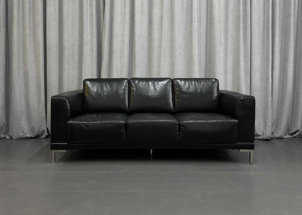 Чорний шкіряний диван-трійка/шкіряний диван/шкіряні дивани/меблі