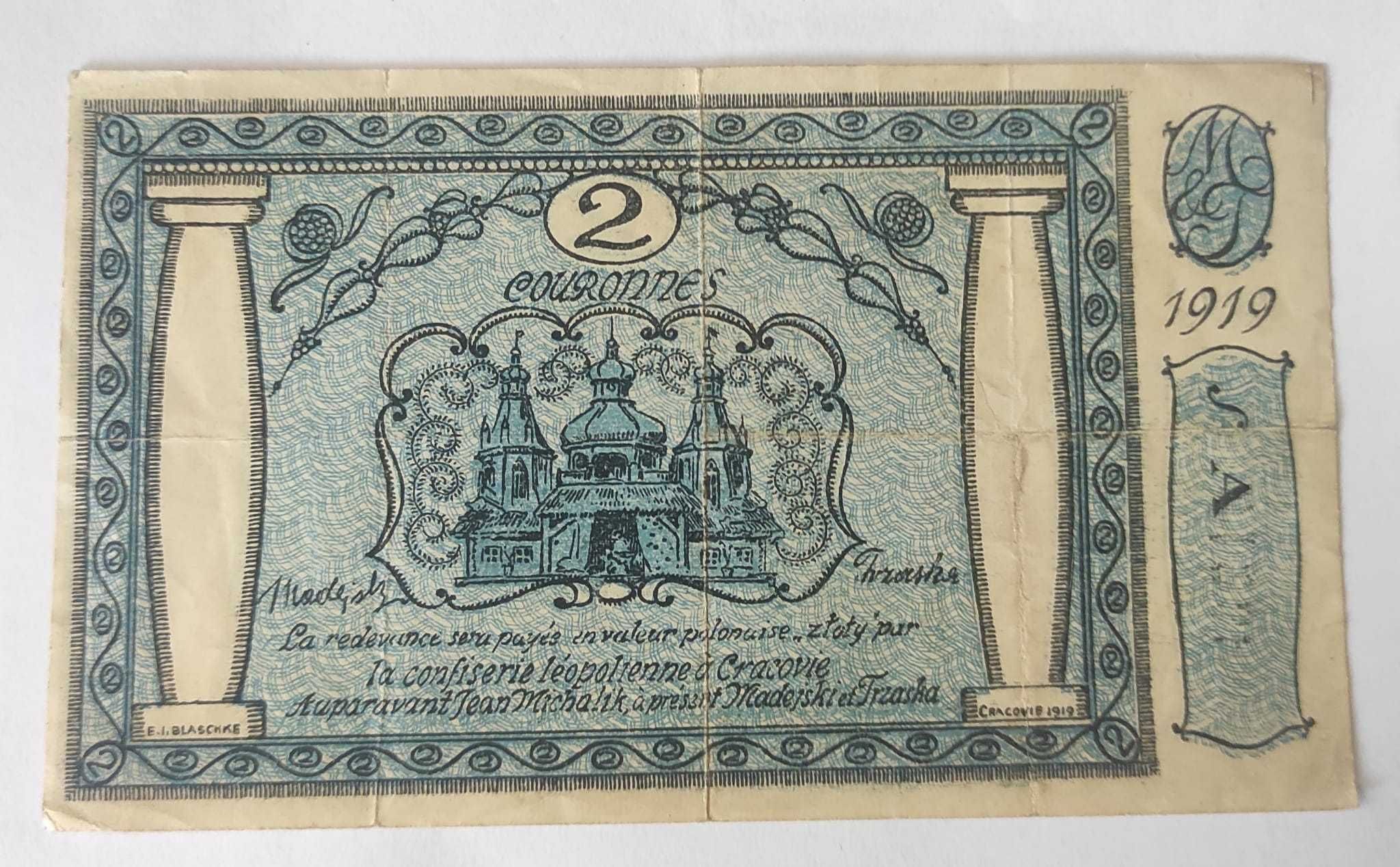 2 korony notgeld Kraków 1919 Cukiernia Lwowska Kraków, Jan Michalik