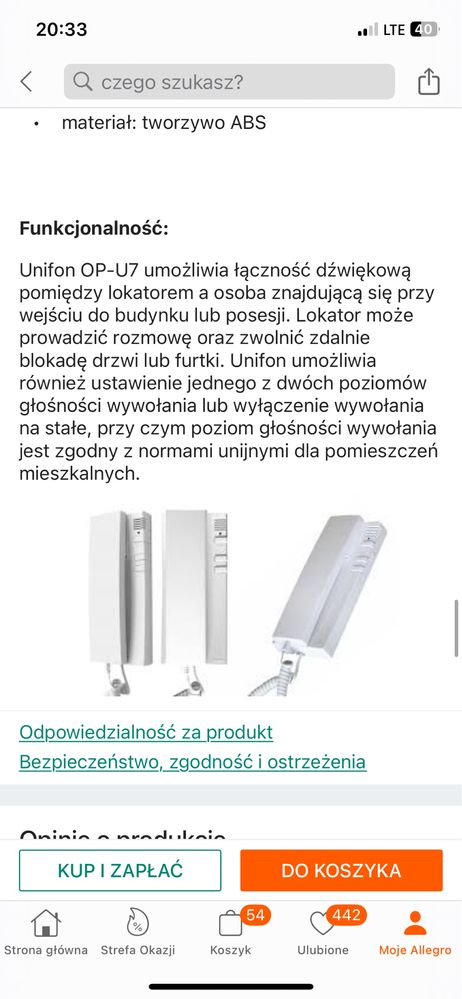Domofon Słuchawka Optima OP-255R OP-U7 2 żyły
