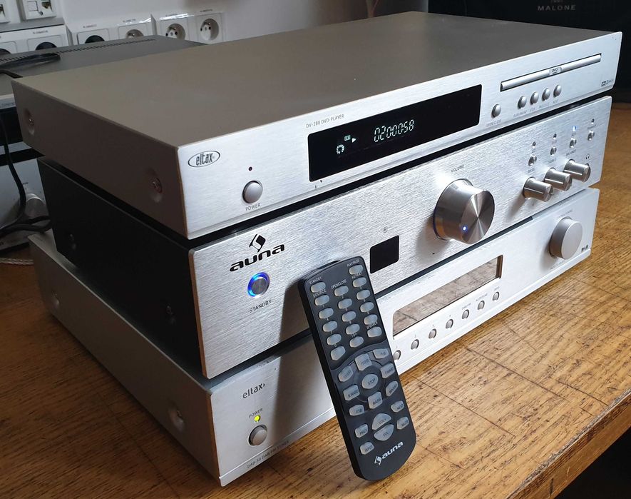 Wieża srebrna DAB FM DVD CD wzm. 2x100W + pilot