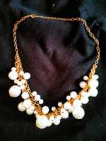 Bogata Biżuteria złota kolia perły asymetryczne wesele Sylwester