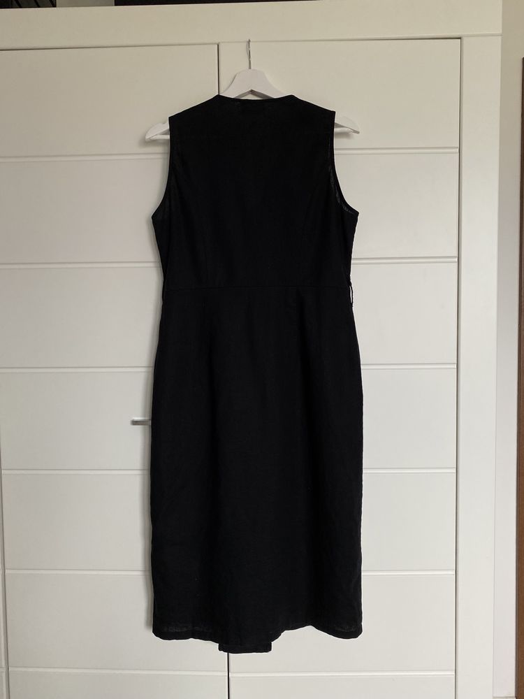 Czarna lniana dopasowana sukienka midi column dress Yessica C&A 38