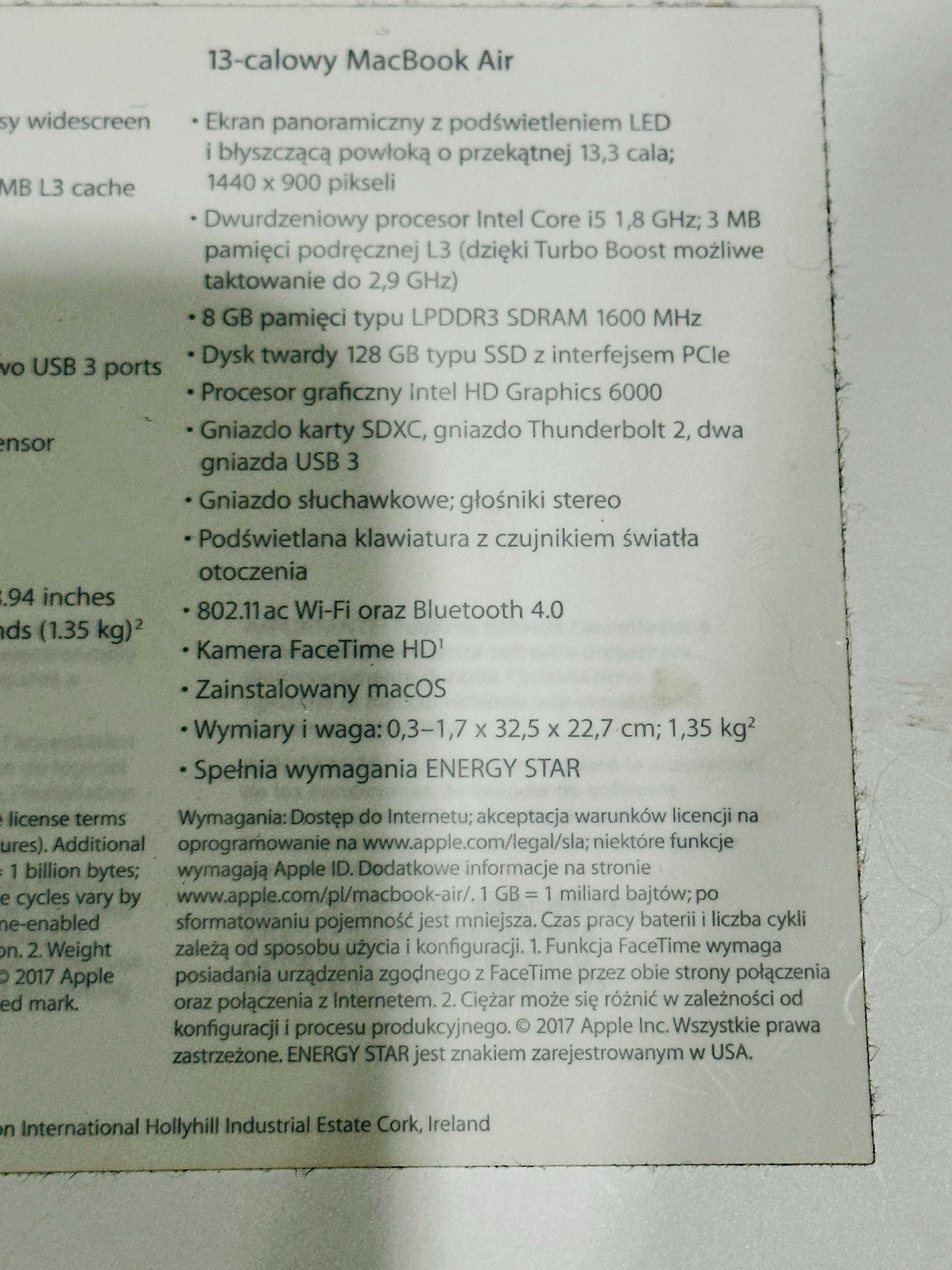 Idealny MacBook Air 13 A1466 / 2017 i5 8GB 128GB 89 Cykli OS Ventura