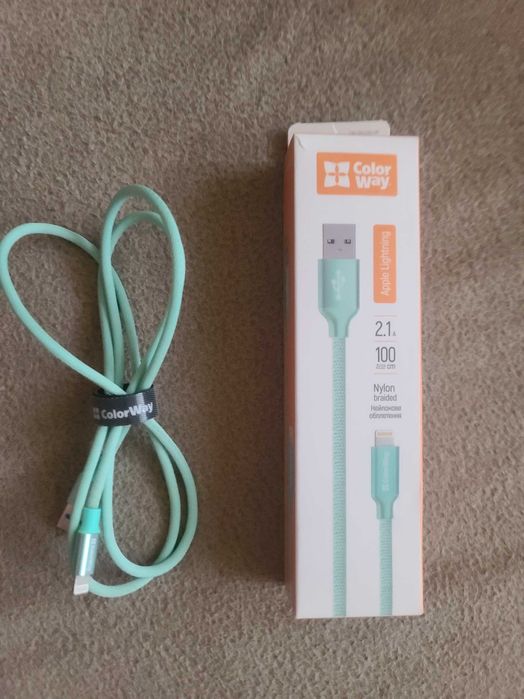 Кабель ColorWay синхронізація зарядка USB Apple Lightning 2.1А 1м Mint