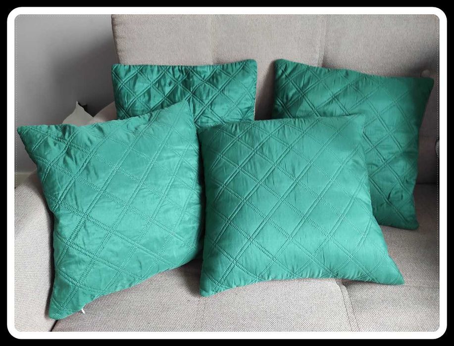 Cztery poszewki dekoracyjne dwustronne butelkowo zielone - szare