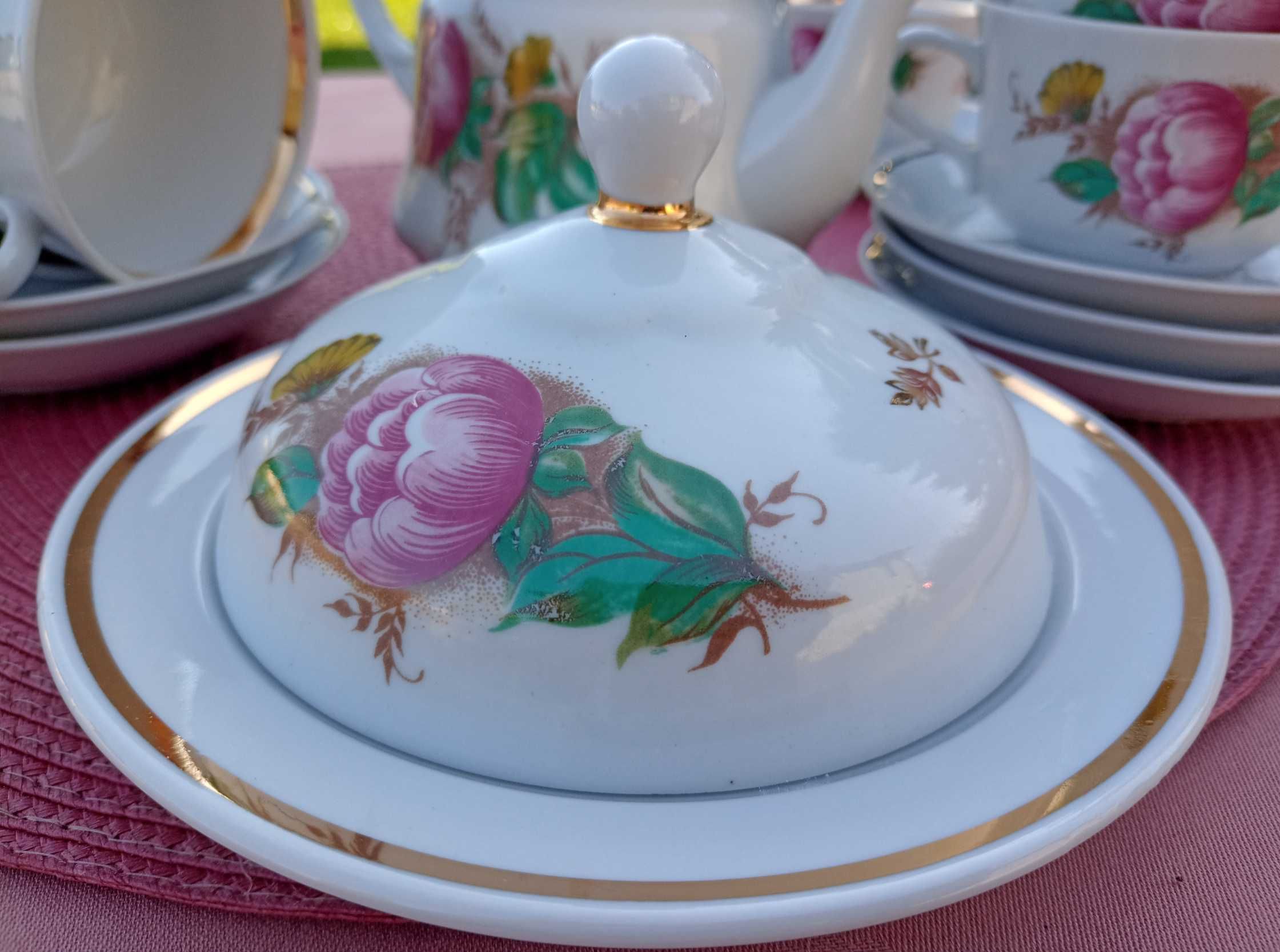 Serwis porcelanowy do herbaty PIWONIA na 6 osób Porcelana ZSRR.Sumy