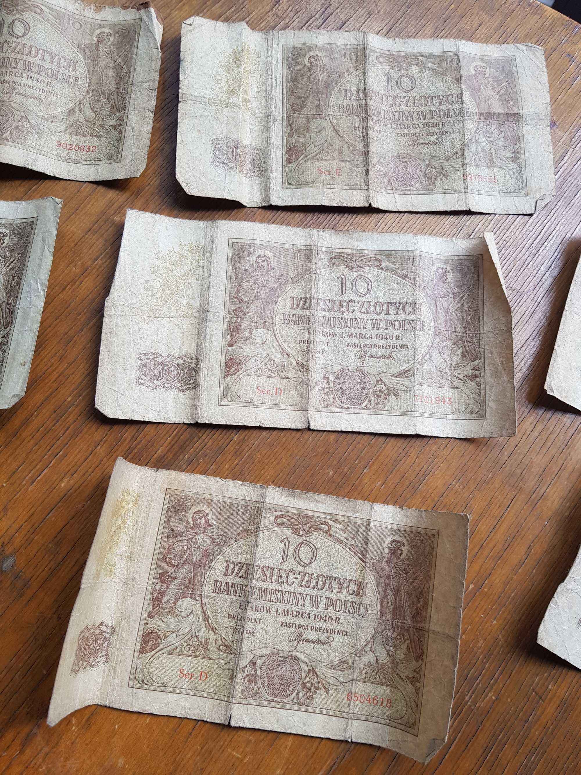 Stare banknoty POLSKA 10zł 1940r  9 sztuk komplet