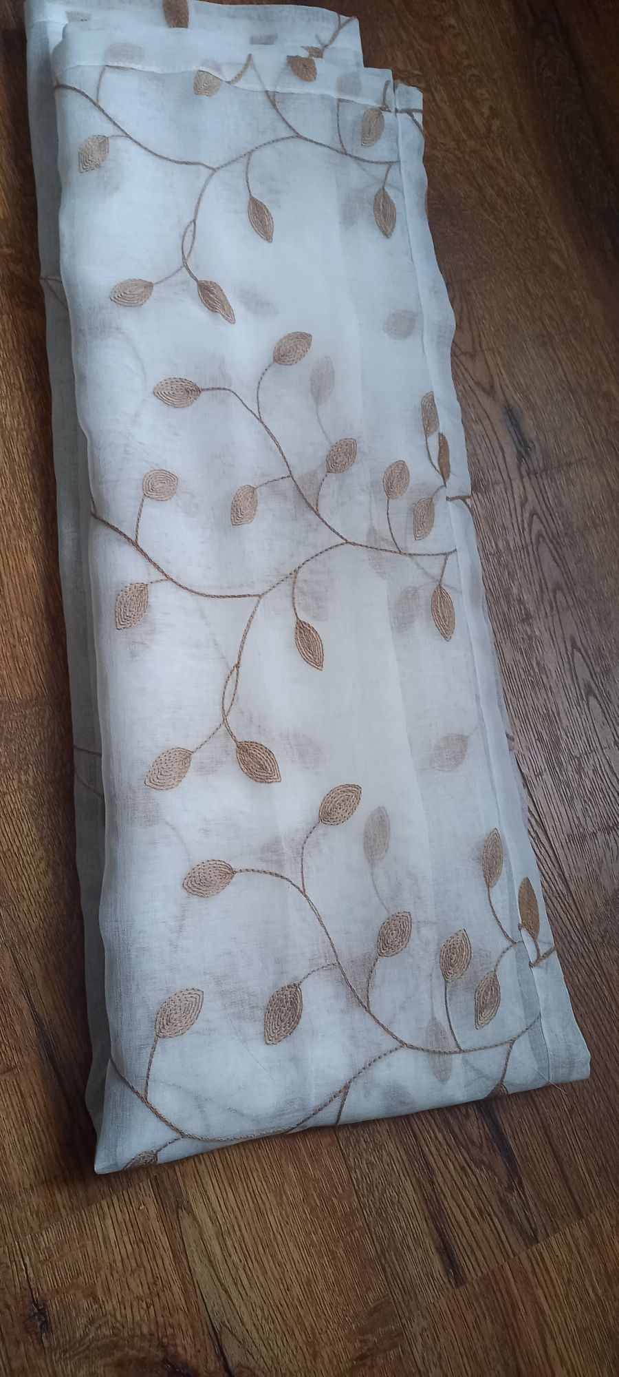 Zasłony firanki komplet przezroczyste haftowane liście 148 cm x 140 cm