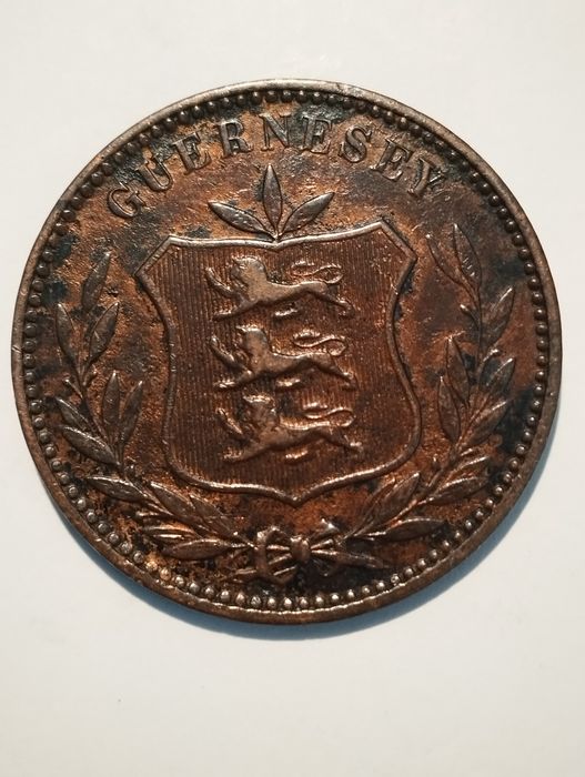 Moeda de 8 Doubles 1889 Guernsey Inglaterra em Cobre