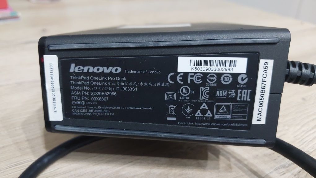 Stacja dokująca Lenovo 4X10E52941 + zasilacz pełen zestaw
