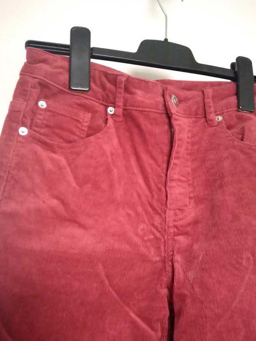 Spodnie sztruksowe proste czerwone bawełna H&M