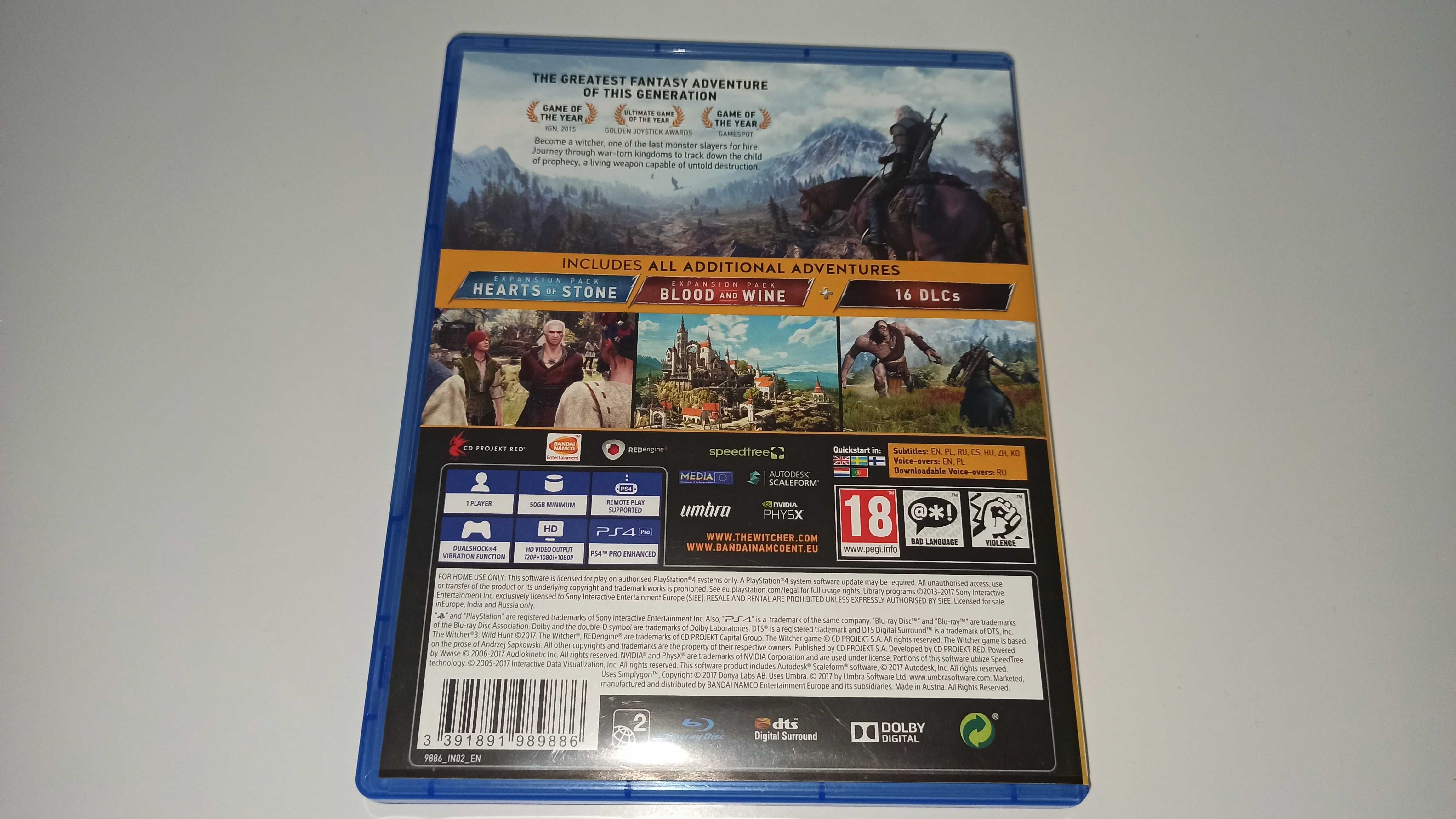 ps4 WIEDŹMIN 3 +SERCE Z KAMIENIA+KREW I WINO mówią po polsku rpg v1
