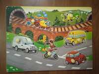 Puzzle drewniane z uchwytem pojazdy