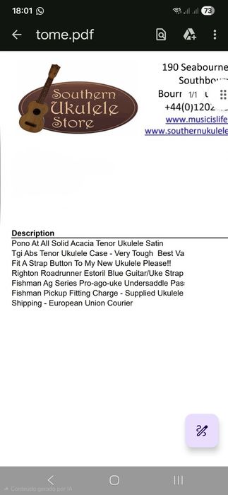 Ukulele PONO AT - tenor - com Pickup