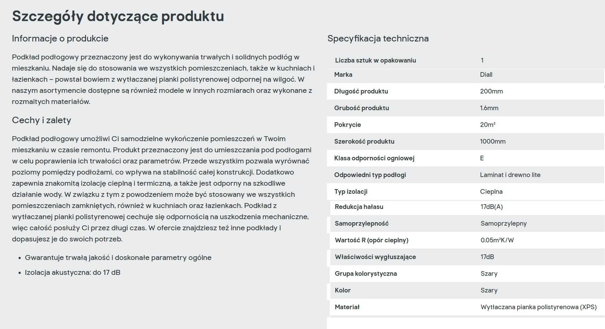 Podkład podłogowy pod panele Diall 1,2mm 20m2 XPS nowy