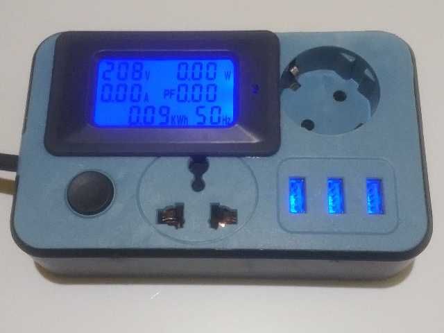 Удлинитель 220в с Ваттметром амперметром 6 в 1  и USB 3 шт