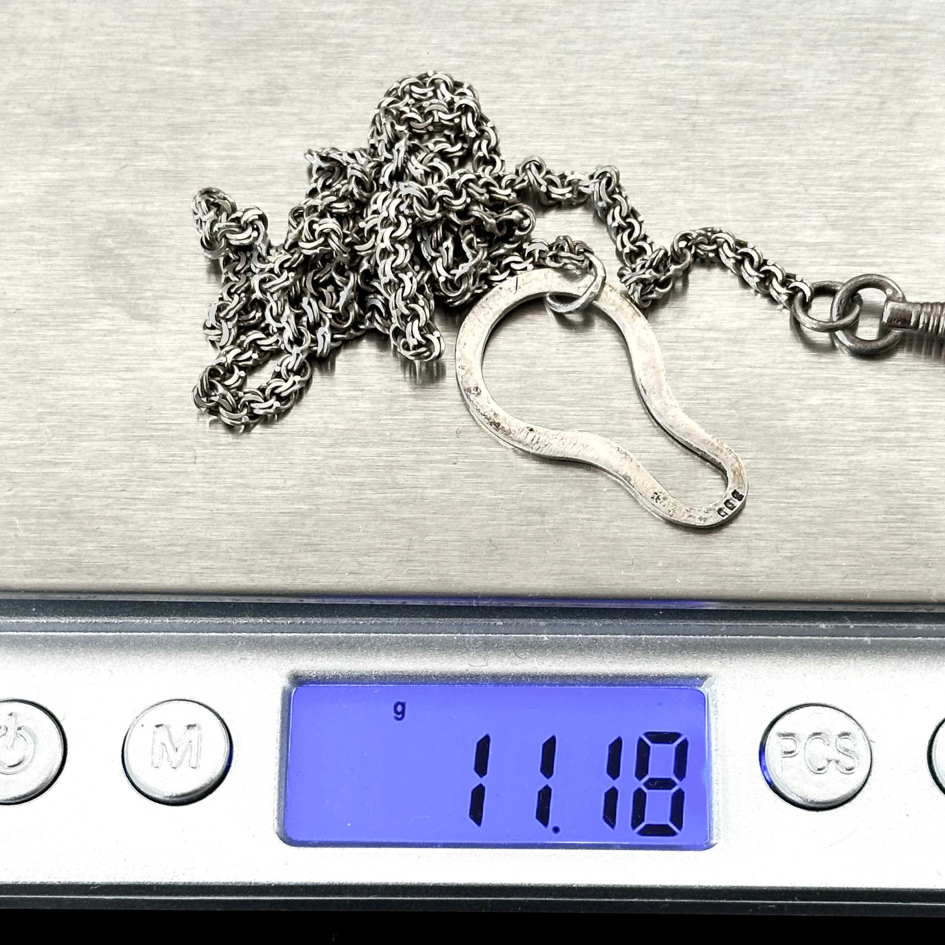 Srebrny łańcuszek do zegarka dewizka, oryginał z 1880 roku, próba 800