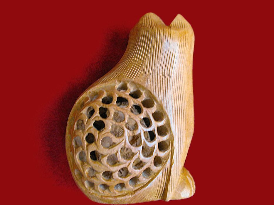 Kot - Stara Figurka - twarde drewno - 10 x 8 x 4 cm Rękodzieło