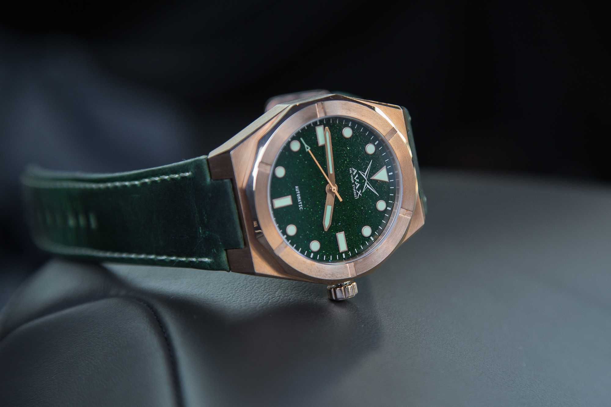 Zegarek Avax Bronze Brąz CuSn8 Green Aventurine 4 paski bogaty zestaw