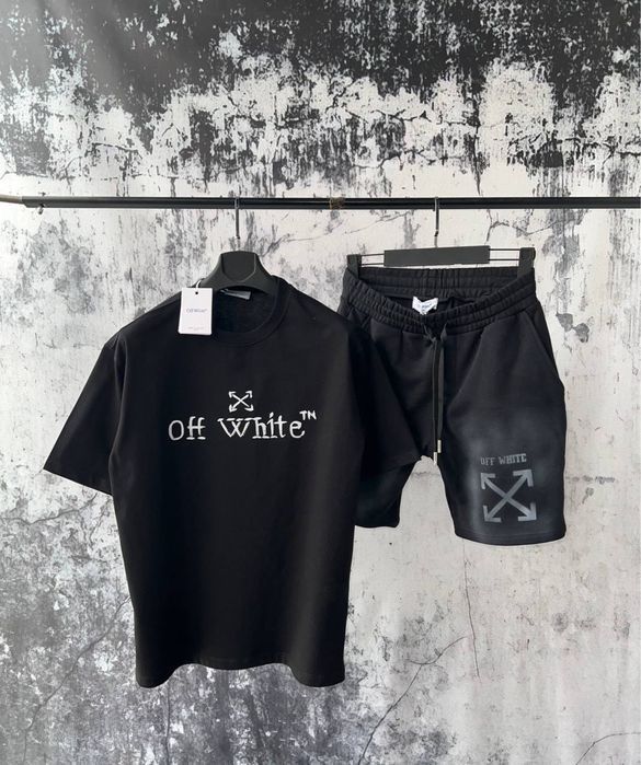 Off-white комлпект летний шорты и футболка черный белый мужской