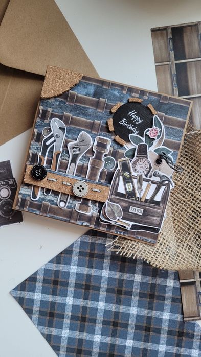 Kartka scrapbooking dla chłopaka mechanika