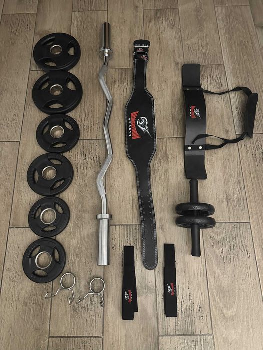 Kit Treino Barra olímpica em aço pesos e acessorios