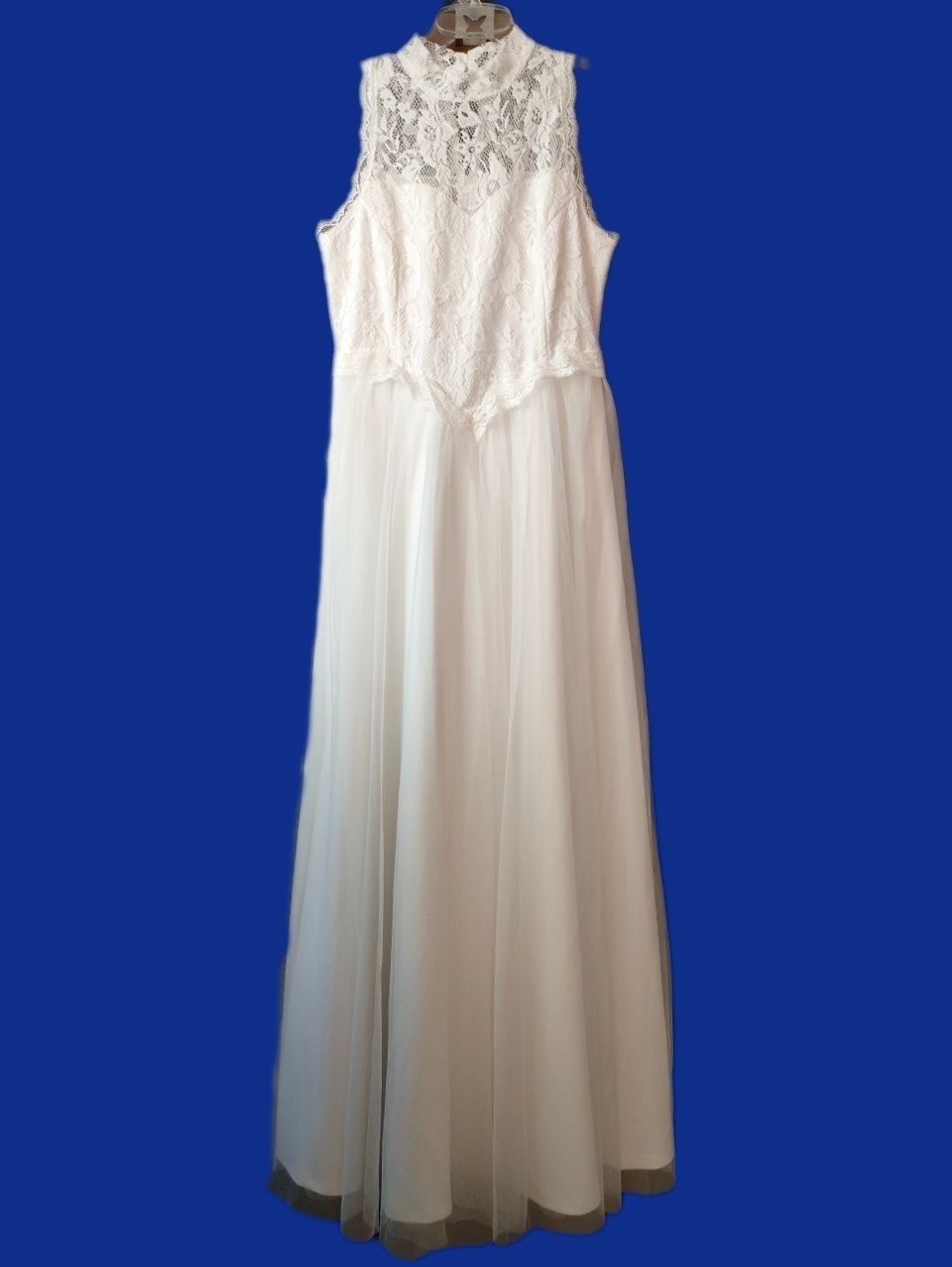 Nowa zjawiskowa biała sukienka maxi M sukienka z koronką półgolf