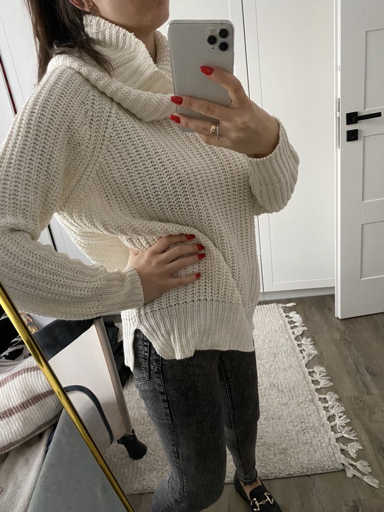 Gruby ciepły sweter oversize reserved S golf ecru