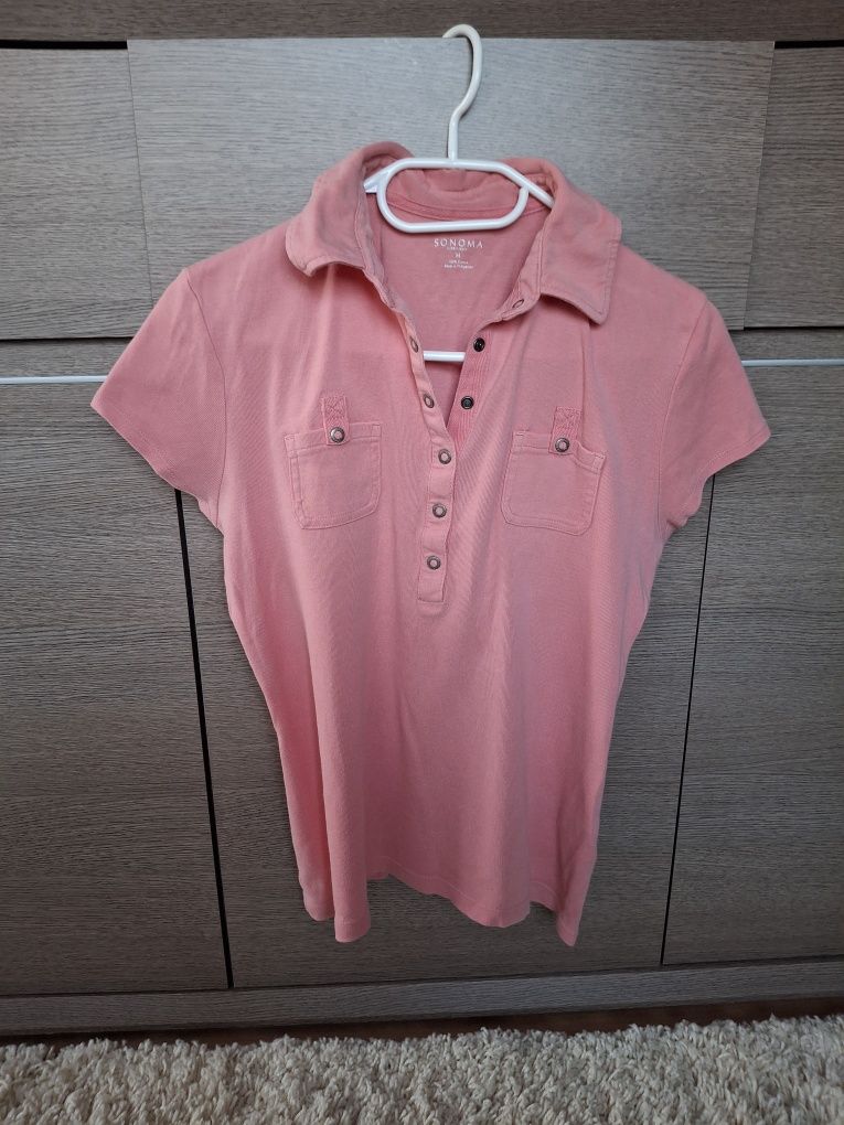 Różowa polówka z kieszeniami, tshirt damski, napy Sonoma