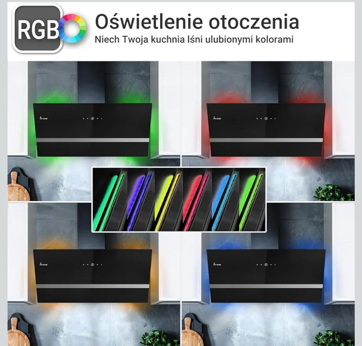 Okap kuchenny 90 cm Pochłaniacz kominkowy skośny czarny biały