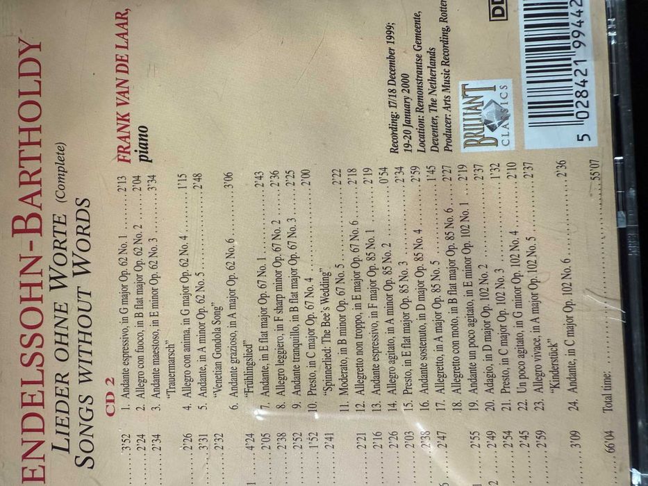 Mendelssohn – Lieder Ohne Worte – Frank Van de Laar