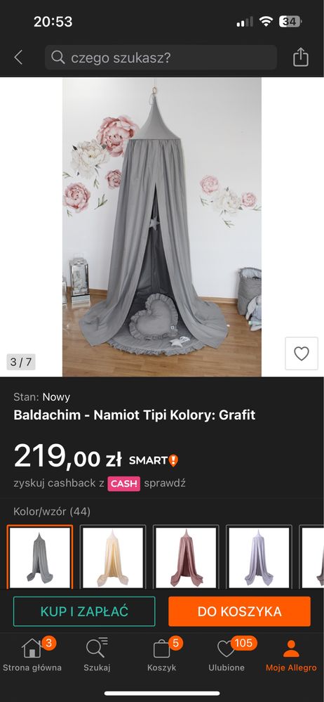 Baldachim - Namiot Tipi Kolory: Grafit