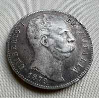 Srebrna moneta 5 lirów 1879 Włochy Umberto I rzadka