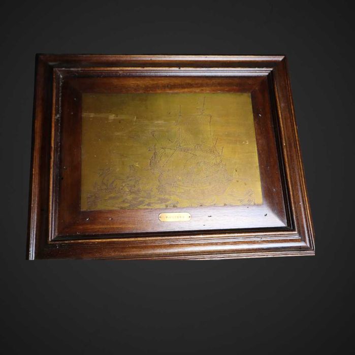 Obraz galeon w miedzi drewniana rama b41/113099a