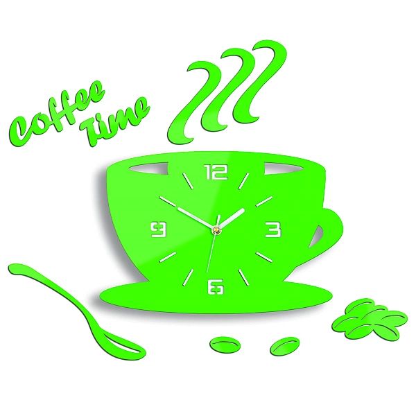 Zegar Ścienny Filiżanka 3d Zielony do Kuchni